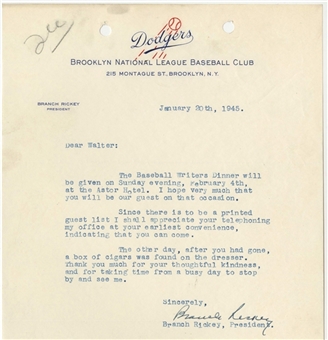 1945 Branch Rickey Signed Type Letter To Walter O Malley on Dodgers Letterhead (PSA/DNA)